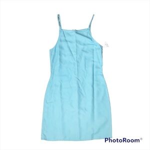 St John Sport by Marie Grey Light Blue High Neck Slip Mini Dress Y2K Festival